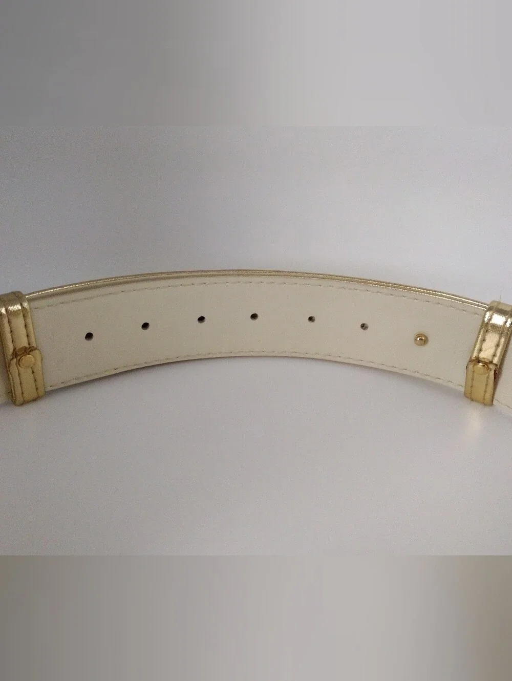 80s Gold Metallic Vegan Leather Waist Belt with Metal Interlocking Buckle